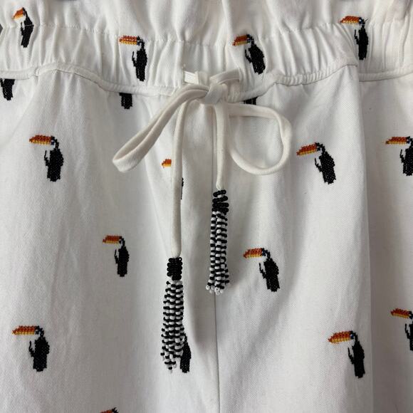 New Farm Rio Embroidered Beaded Tucano Toucan Pants White Size Small - Picture 6 of 11